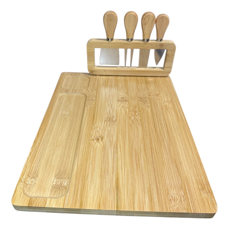 Set Tabla Para Picar Queso De Bambu Con Cuchillos