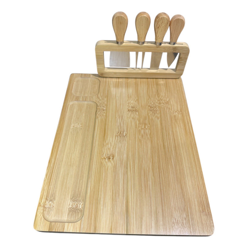 Set Tabla Para Picar Queso De Bambu Con Cuchillos