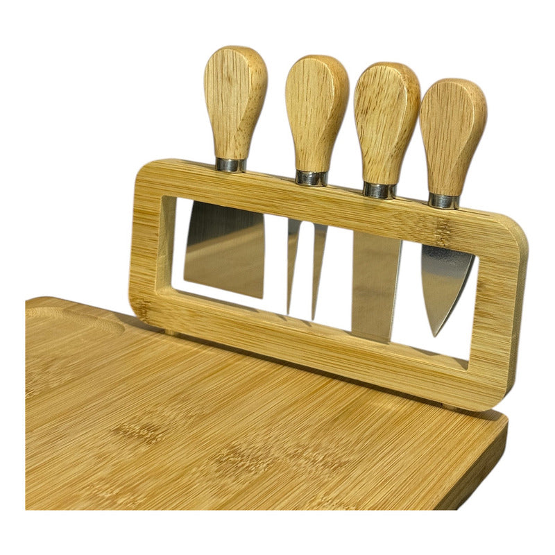 Set Tabla Para Picar Queso De Bambu Con Cuchillos