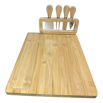Set Tabla Para Picar Queso De Bambu Con Cuchillos