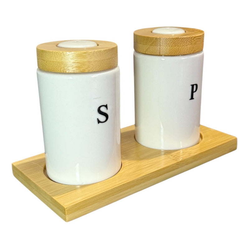 Set De Salero Y Pimentero Con Tapa De Bambú