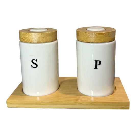 Set De Salero Y Pimentero Con Tapa De Bambú